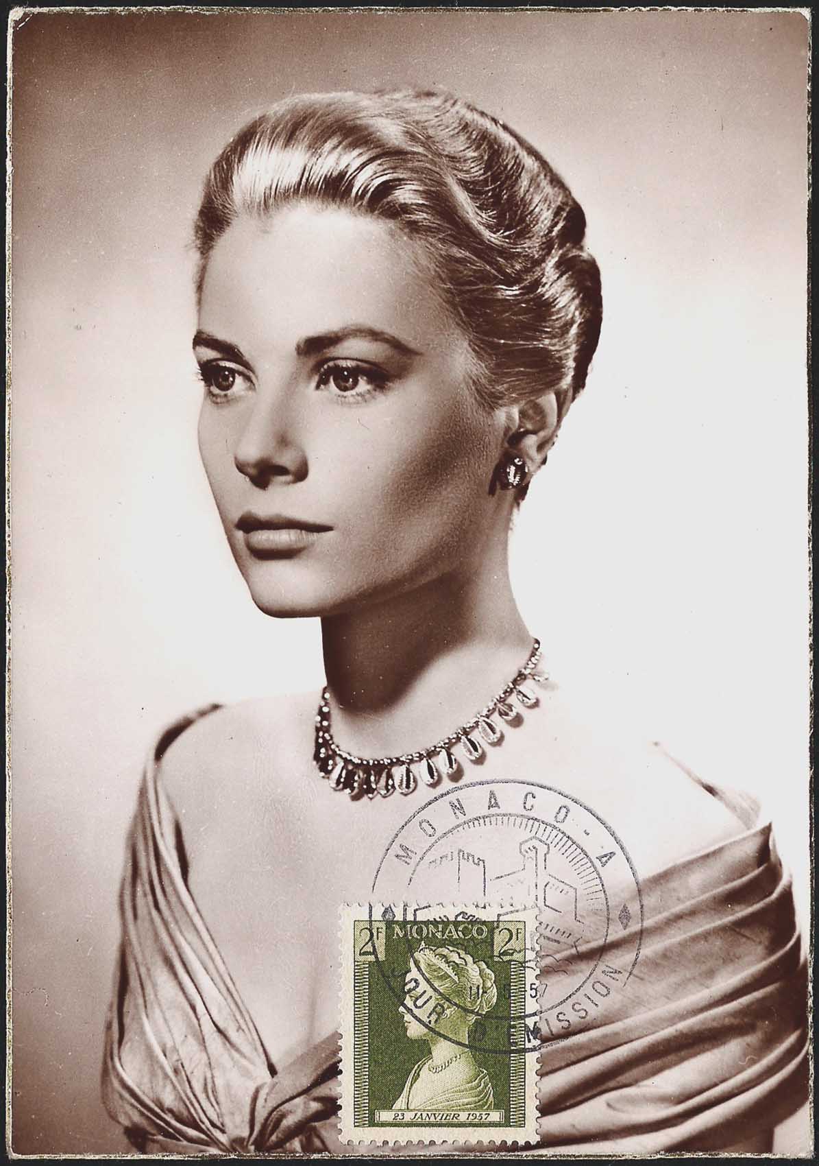 GRACE KELLY Original Vintage POSTCARD With REAL STAMP 1st DAY ISSUE