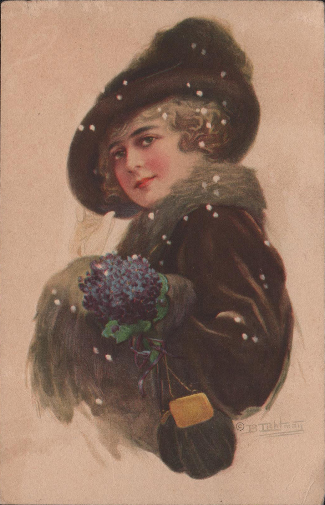 Vintage Original Old Postcard Femme with Hat by B. Tichtman #226 ...